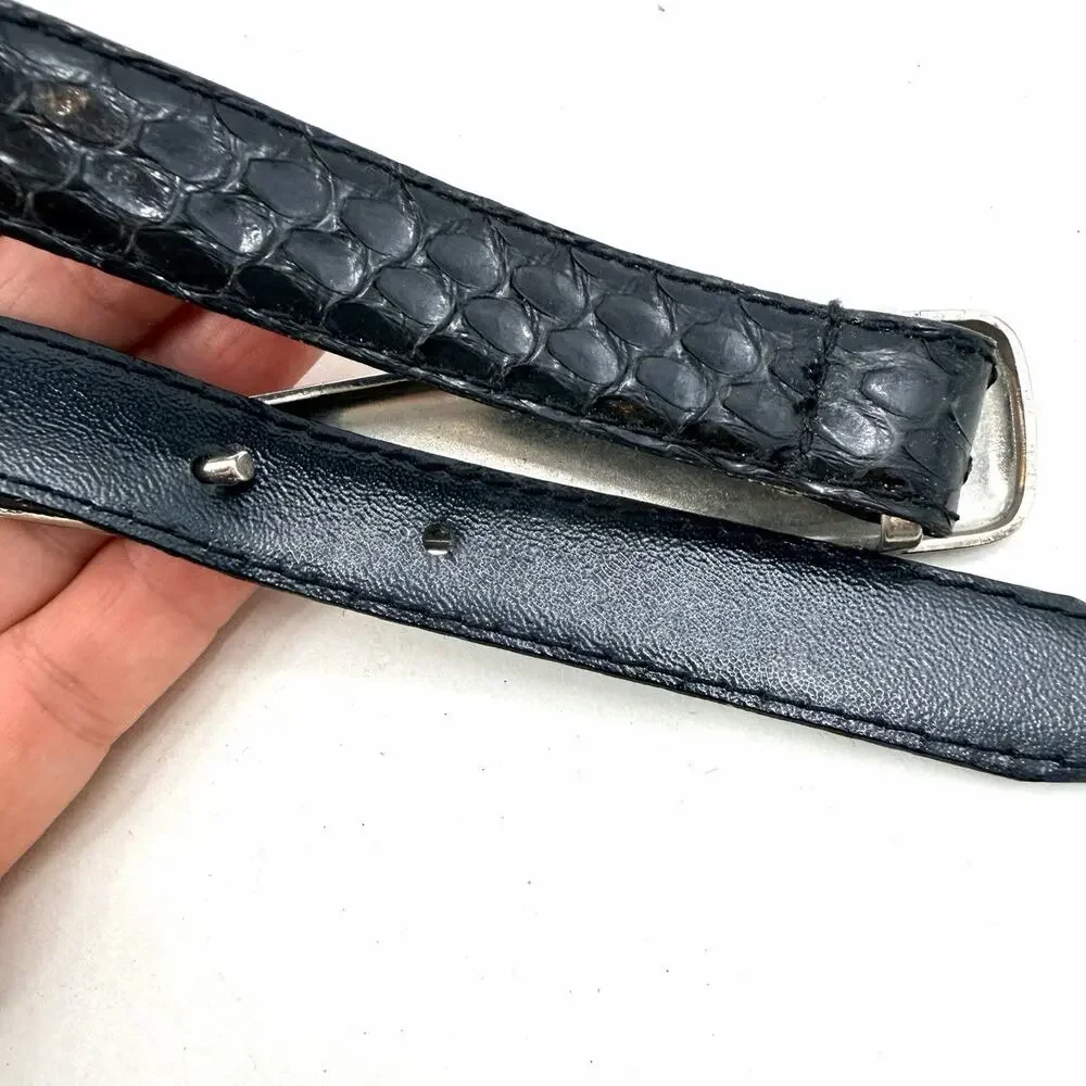 Vintage Rayman Ridless Black Snakeskin & Metal Detail Hook Belt Womens Large